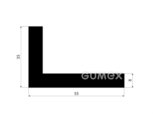Gumový profil tvaru "L", 35x55/8mm, 70°ShA, NBR, -40°C/+70°C,čierny